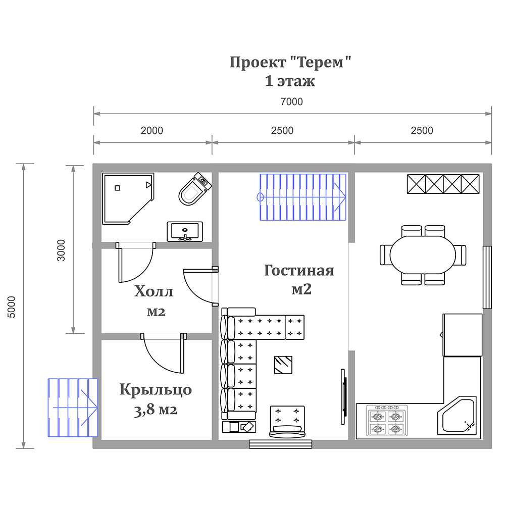 Дачный дом по проекту «Терем», 7,0 х 5,0 м площадью 51 м2 по цене 1295500  руб. в Нижнем Новгороде